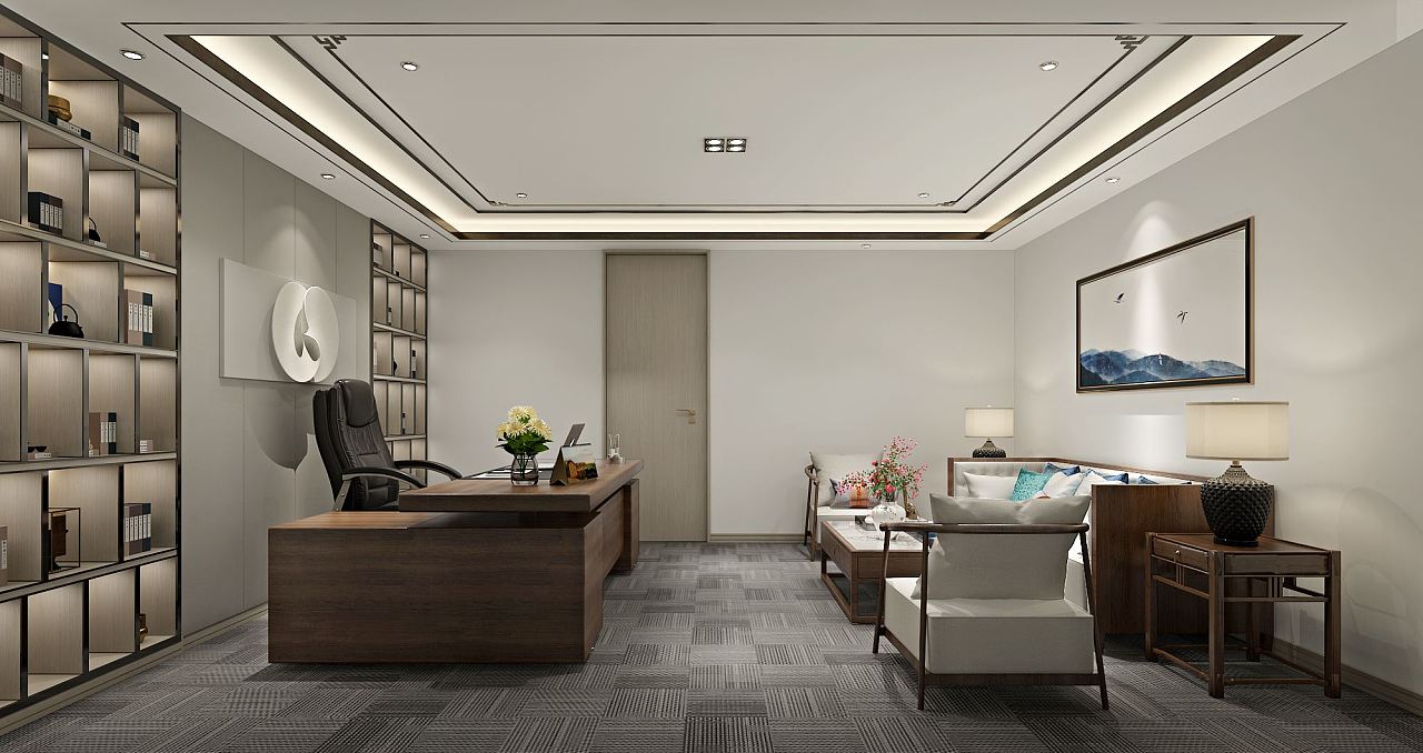 長寧區(qū)SOHO廣場新中式風辦公室裝修效果圖
